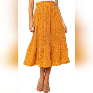 EXLURA Womens High Waist Polka Dot Pleated Skirt Midi Swing Skirt with Pockets